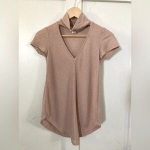 Bar lll metallic rose choker neck keyhole blouse top XXS
